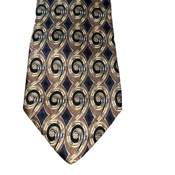 Pavia Italian Made Silk Neck Tie Geometric Classic Office Tan Black Blue Italy - Picture 2 of 6
